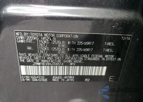 2017 Toyota Rav4 Xle z USA, uszkodzony, nr VIN JTMWFREVXHJ706514